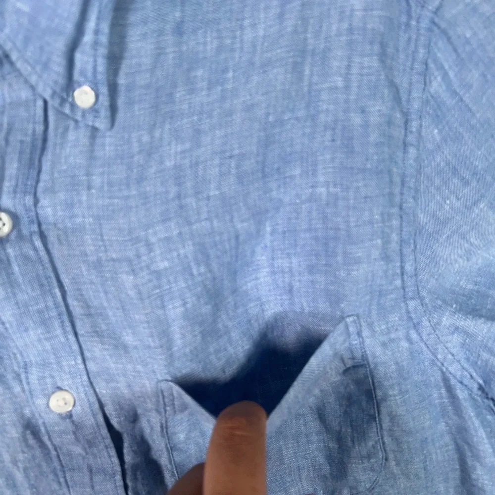 J Crew Baird McNutt 100% Linen Shirt Mens Small Button Down Blue Short Sleeve